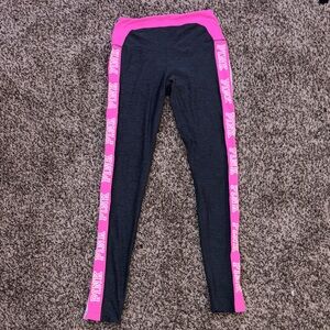 PINK Victoria's Secret Black Leggings with Pink Side Stripes